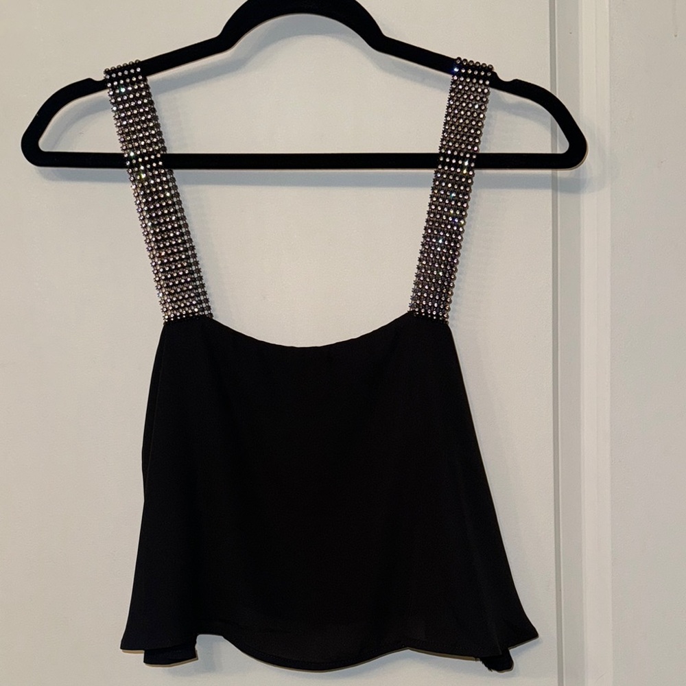 Superdown Black Crop Top with Rhinestone Straps - Picture 3 of 5